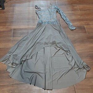 Georgie Girl Adult Small leotard dress dance gymnastics grey silver sparkle lace